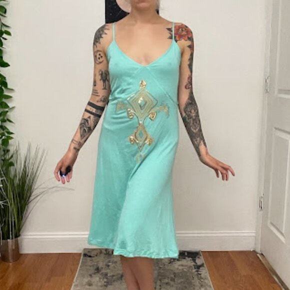 Cavalli Aqua and Gold Midi Dress - Picture 1 of 15